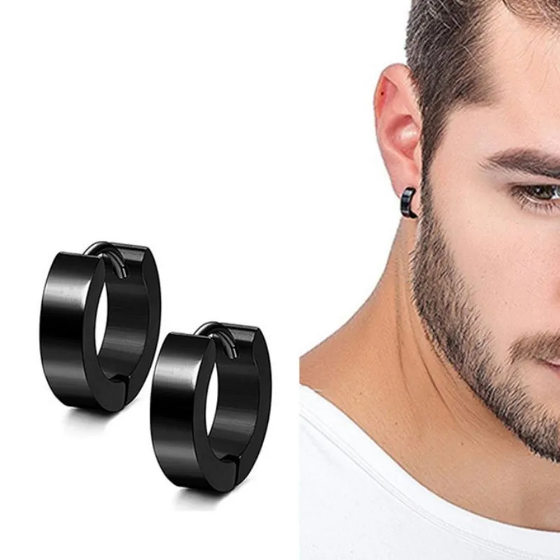 1 Pair Stainless Steel Black Huggie Hoop Earrings for Men & Women Classic Hoop Design Party Gifts