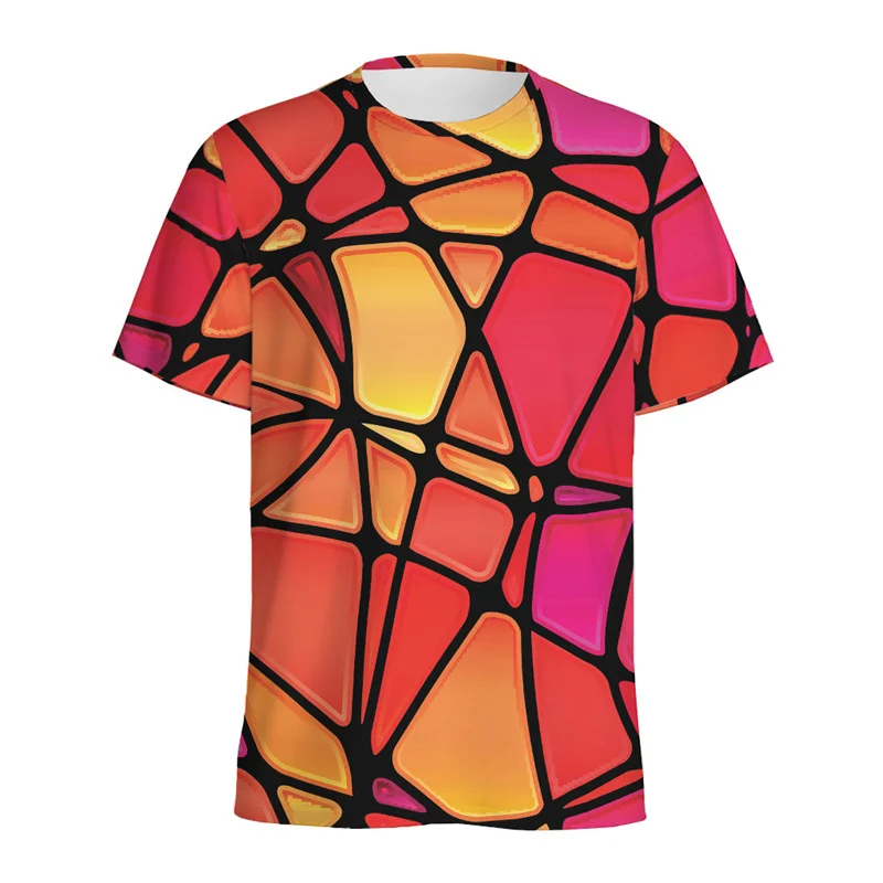 Bunte Glasmalerei Muster T-Shirts Männer Retro 3d gedruckt geometrische T-Shirt Tops Frauen kurze Ärmel Sommer Straße T-Shirt