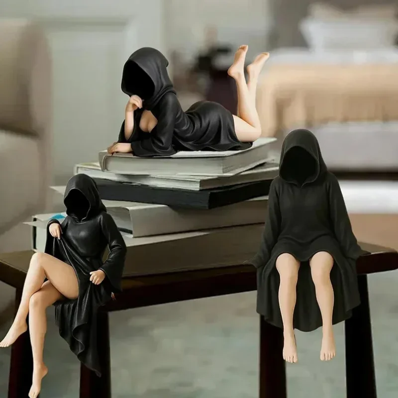 hot3D Mysterious Halloween Statue Gothic Black-roben Königin Figur Bücherregal Skulptur Geist Sitzende Statue Tischdekoration Geschenk