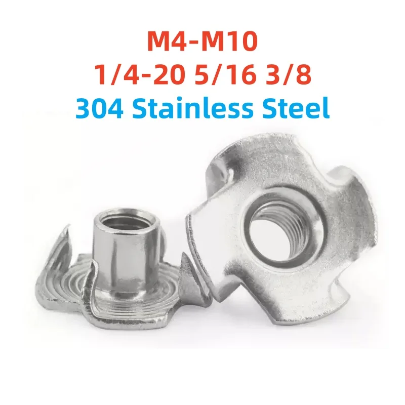 M4 M5 M6 M8 M10 1/4-20 5/16 3/8 304 Stainless Steel Four Claws Nut Speaker Nut T-nut Blind Pronged Tee Furniture Nut