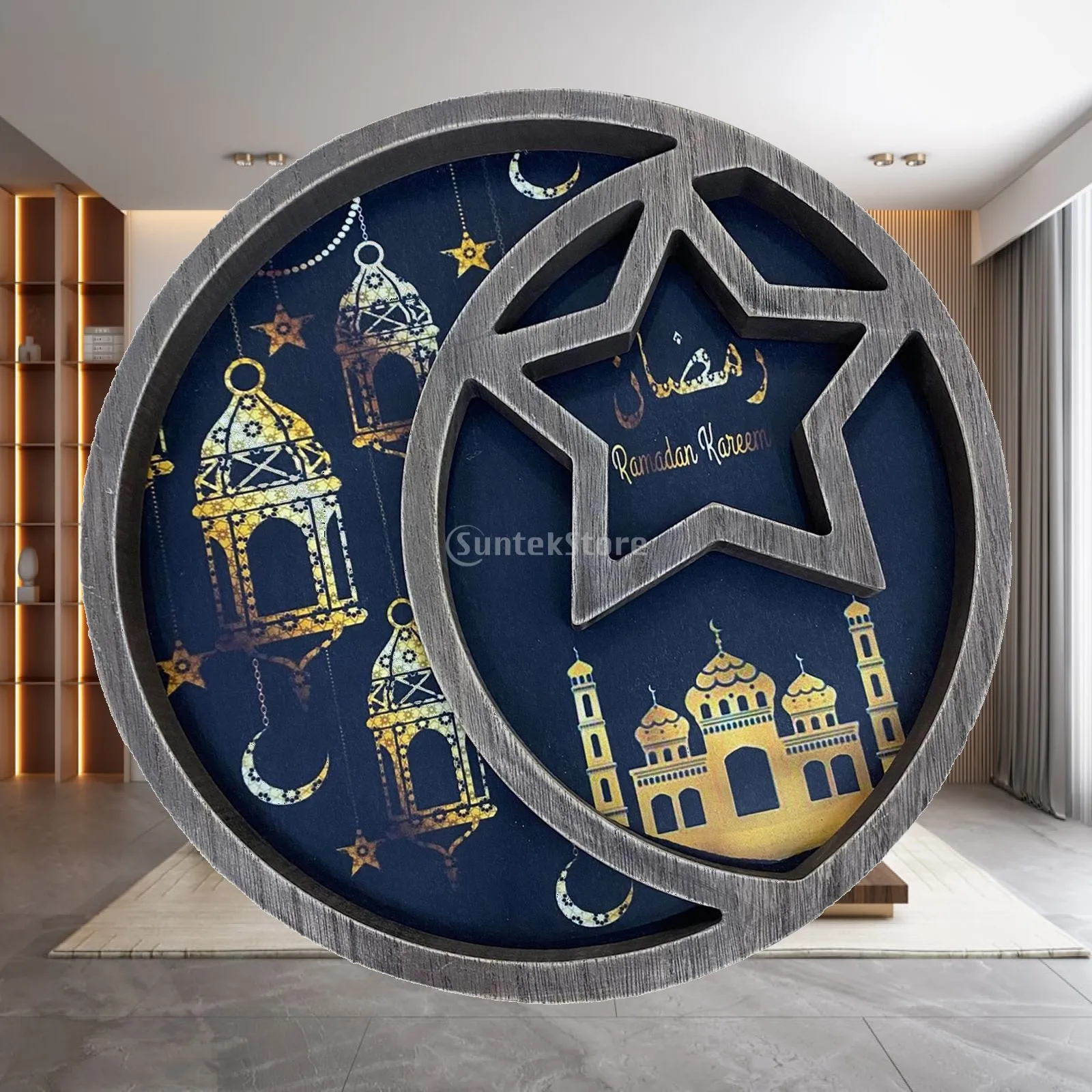 Eid Mubarak Deko-Tablett aus Holz – Servierplatte für Ramadan, Süßigkeiten, Gebäck, Desserts, Snacks und Cupcakes