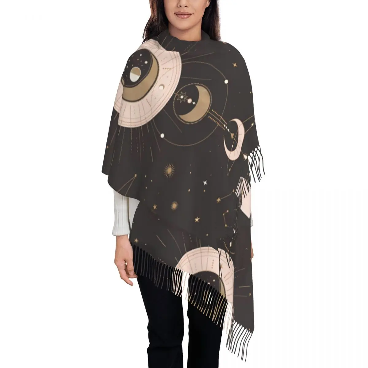 

Ladies Scarf Warm Mandala Constellation Large Scarves with Long Tassel Art Design Popular Shawl Wraps Winter Printed Bandana