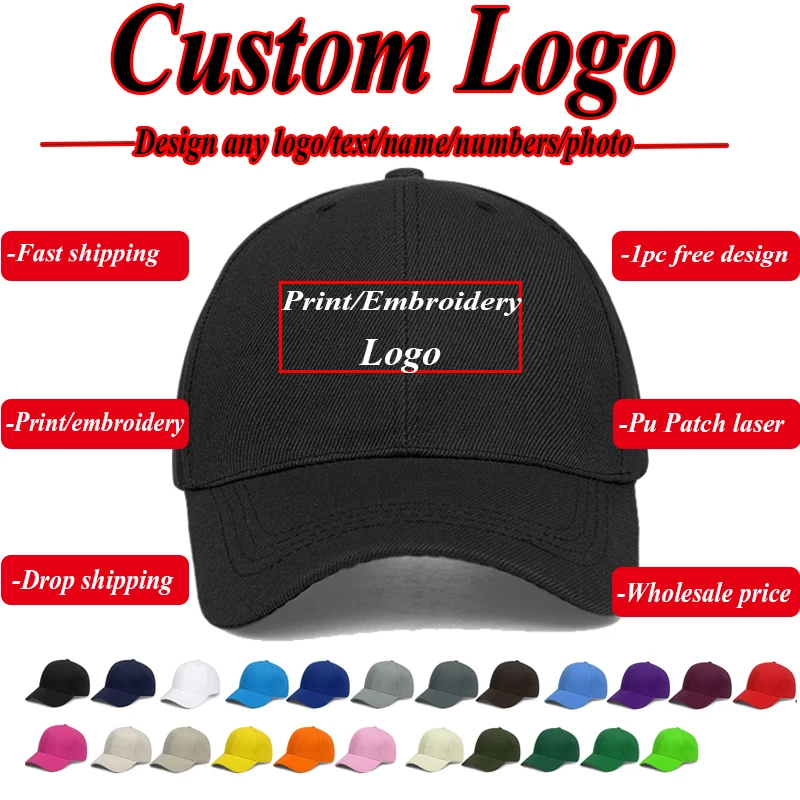 Custom Logo Printing Men Baseball Hat Casquette Blank Men Solid Color Snapback Caps Sport Hats Women 6 Panel Baseball Cap