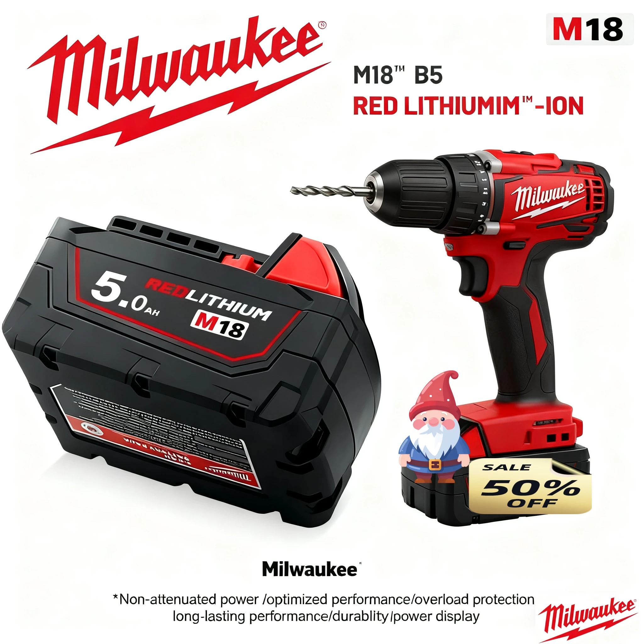

M18B6 6.0Ah Original Milwaukee battery，M18B5 5Ah 8.0Ah 4811-1850 1815 Milwaukee M18 18V Tool Lithium Battery M12-18FC Charger