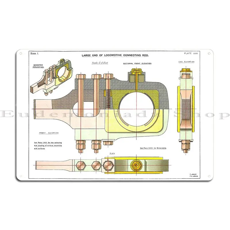 Vintage Drawing Of A Steam Engine Connecting Rod Metal Signs Printing Party Create Design Club Tin Sign Poster