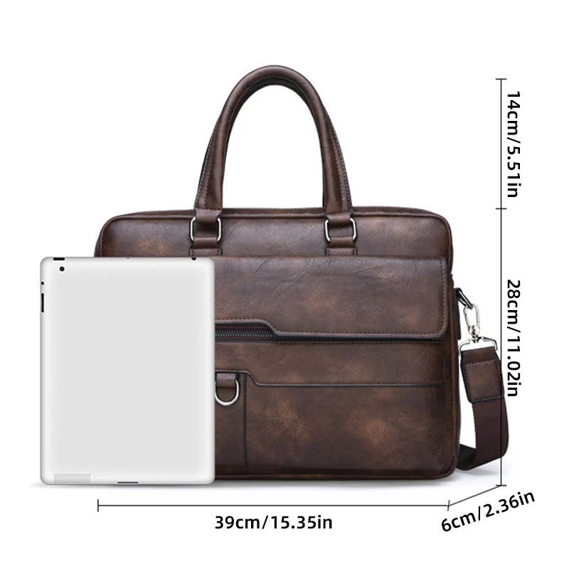 Classical Men\'s Leather Messenger Bag Soft PU Large Laptop Handbag 14 Inch Office Man Crossbody Business Crossbody Briefcase