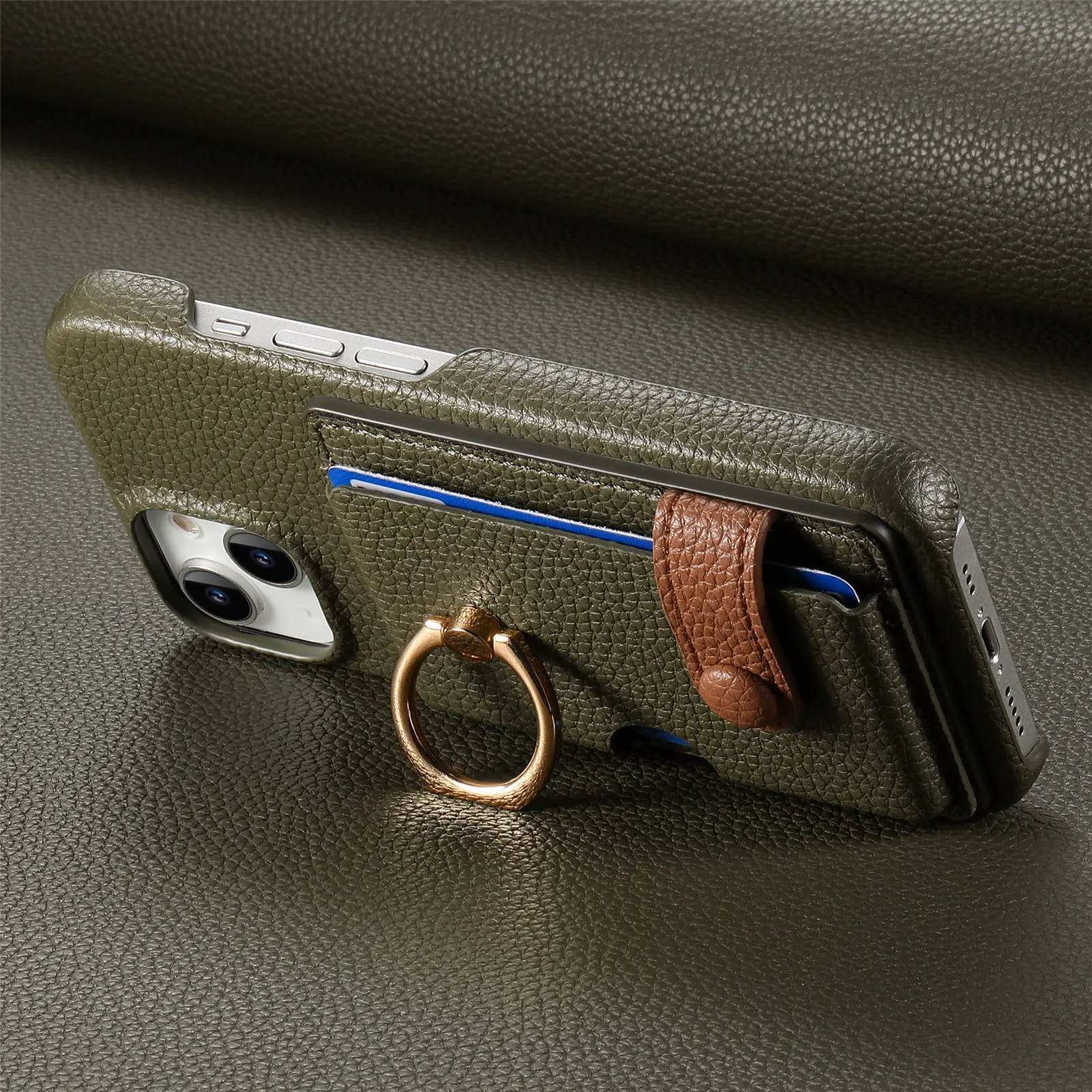 Leather Ring Support Phone Case for IPhone 17 Air 16E 18 16 15 14 13 12 11 Pro Max Plus Wallet with Card Holder Shockproof Cover