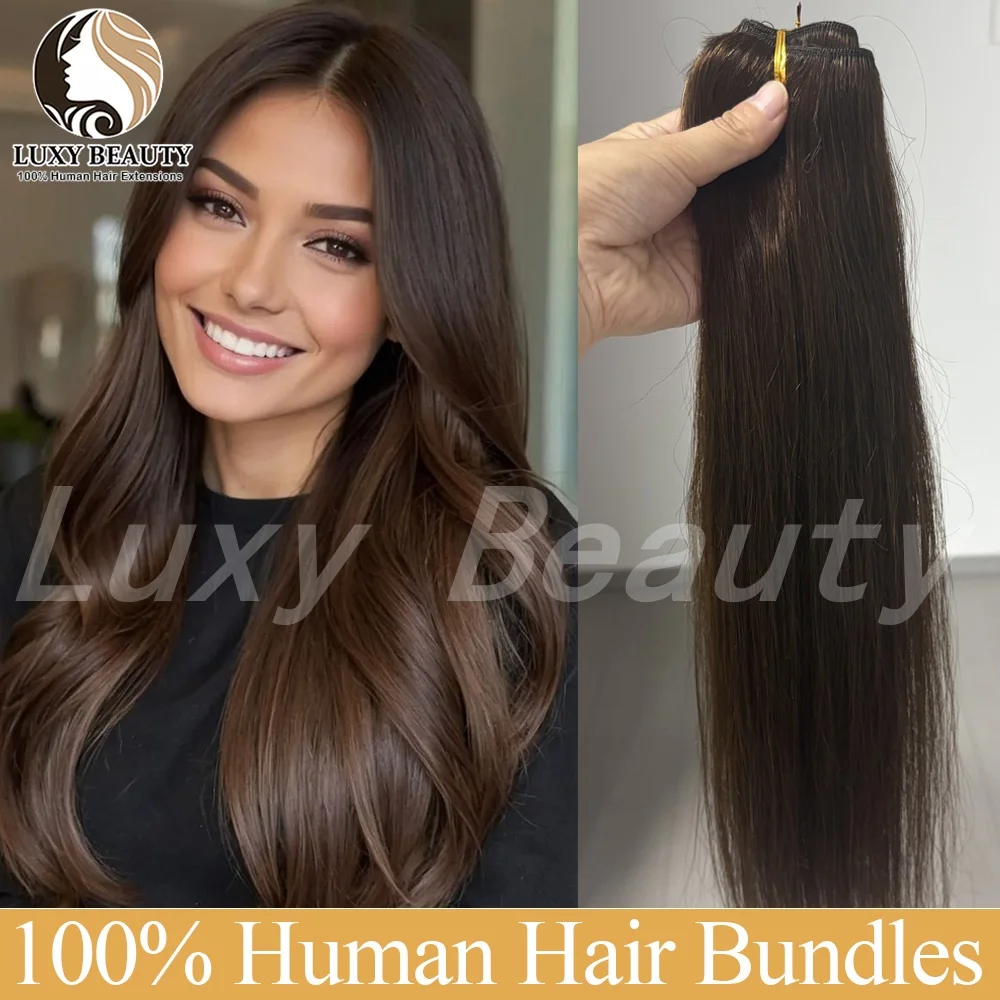 Straight Brown Human Hair Weft Bundles Human Hair Extensions 50g Long Black Blonde Double Weft Bundles 12-20'' Human Hair Weaves