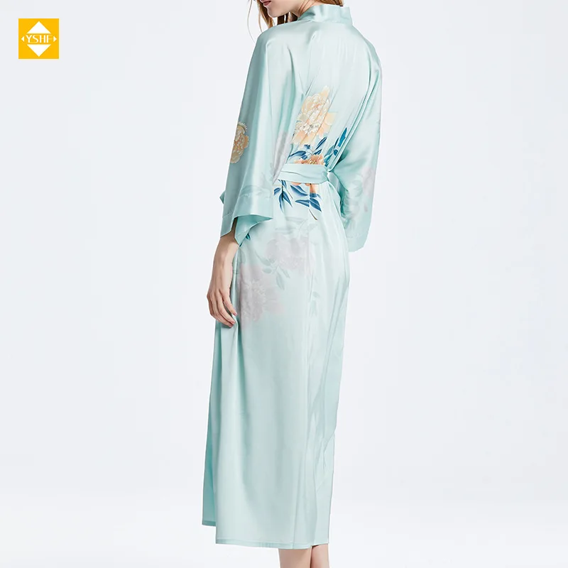 Authentic Silk Home Clothing: Hangzhou Yisi Hui Official Store - Extended New Style Kimono Fabric Silk Casual Bathrobe