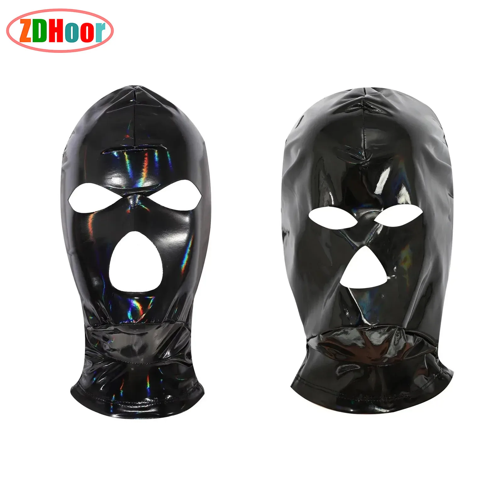 

Adult Full Cover Latex Masks 3-Hole Cutout Back Zipper Hood Fancy Gradient Balaclava Headgear for Halloween Carnivals Role Play