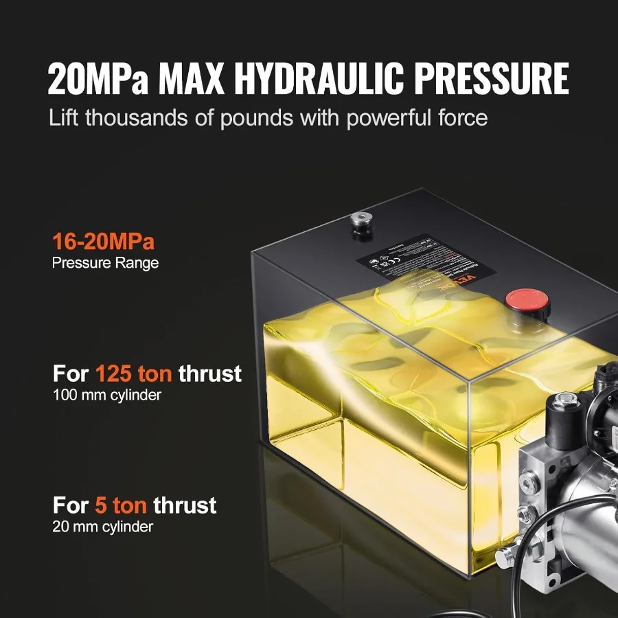 20 Quart Power Acting 0.91 GPM Flow Rate 3200 PSI Max Relief Pressure DC 12V Hydraulic Pump for Dump Trailer Car Lifting