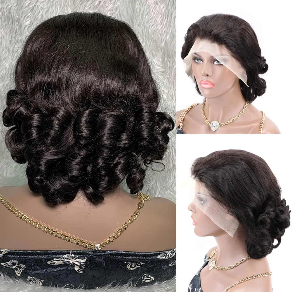 

Retro Loose Curly Human Hair Wig Brazilian Remy Spiral Bouncy Curly Wig Short Curly Bob Lace Frontal Human Hair Wigs for Women