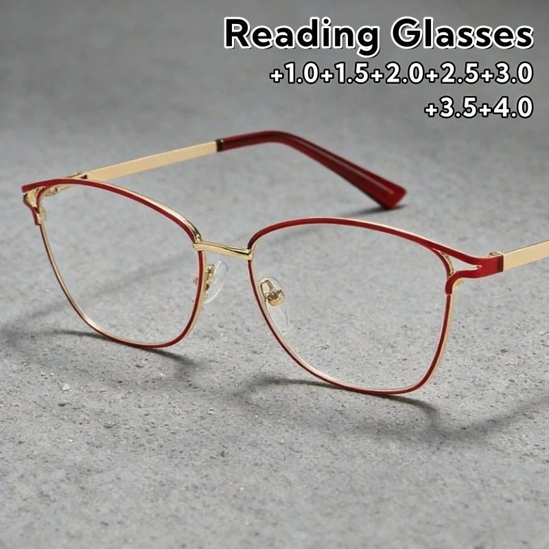 

Anti-blue Light Fashionable Metal Hollowed-out Reading Glasses Cute Cat Eyes Versatile High-Definition Eyeglasses +1.0 To +4.0