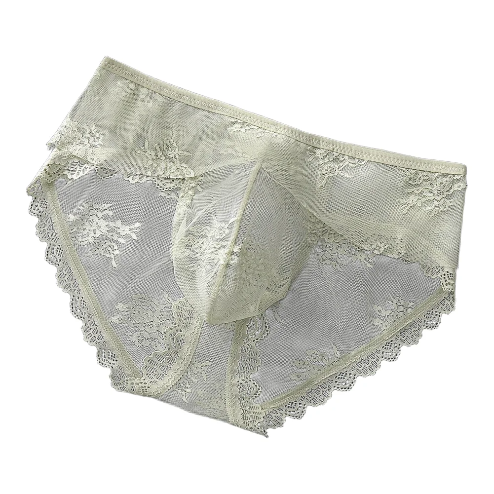 1pc Men Mesh Lace Thin Briefs Underwear 3D Bulge Pouch Mid-Waist See Through Panties Quick Drying Breathable Panties