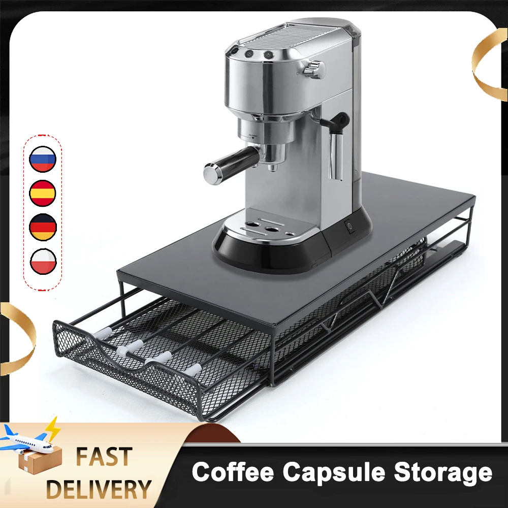 Porta capsule da caffè, organizer per la conservazione, espositore per capsule da caffè, scatola porta tè da tavolo, capacità 40 capsule, stazione da caffè in metallo, base per macchina da caffè,
