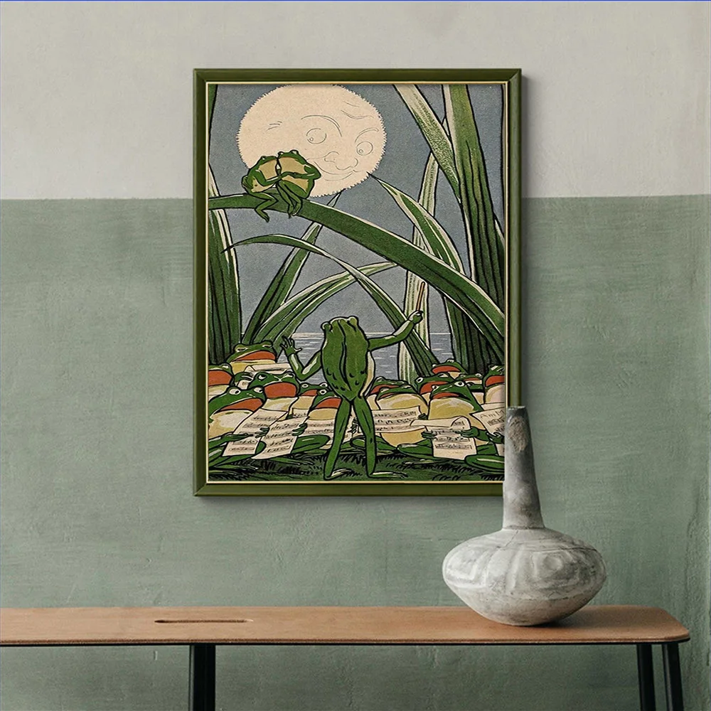 Paul Lothar Muller Print Art Poster Singing Frog Chorus Canvas Painting Retro Animal Wall Picture Decor