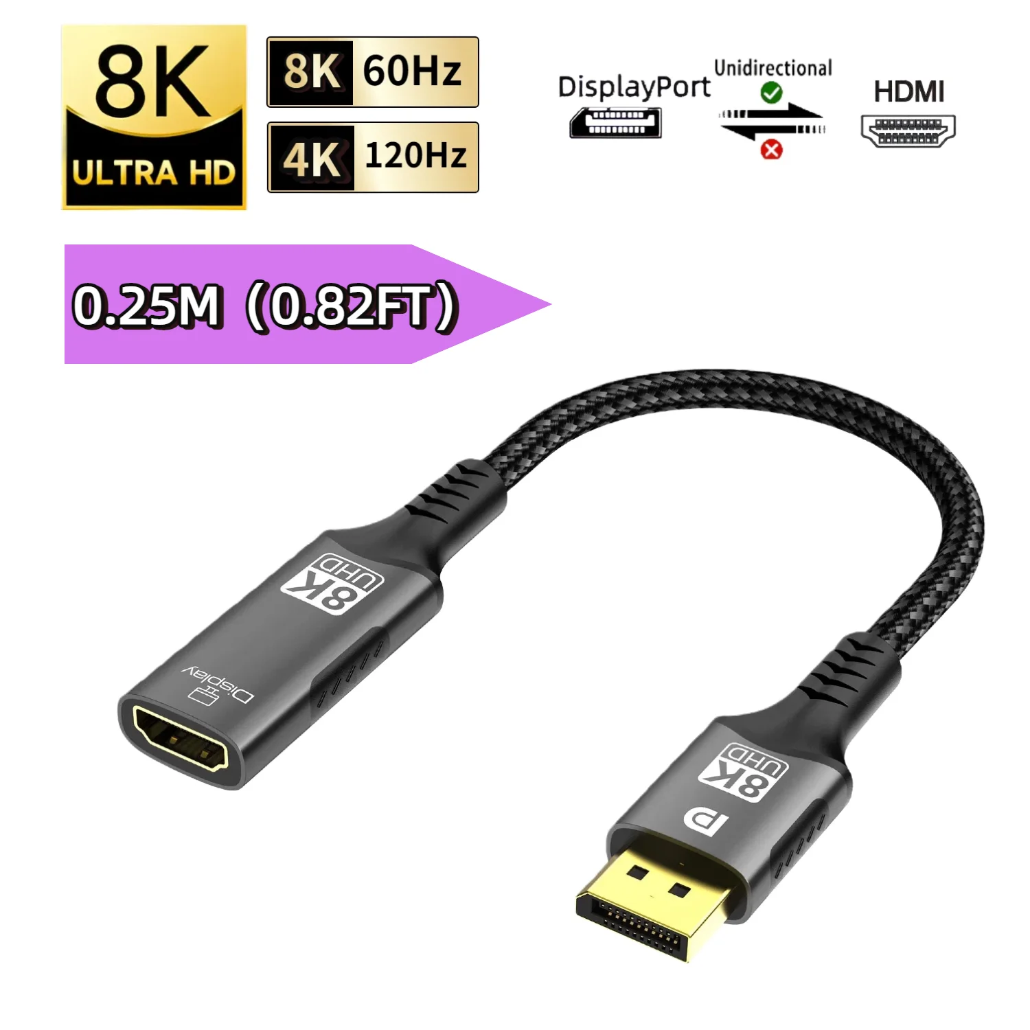 8K@60Hz DisplayPort to HDMI Adapter 4K@120Hz 2K@240Hz DP 1.4