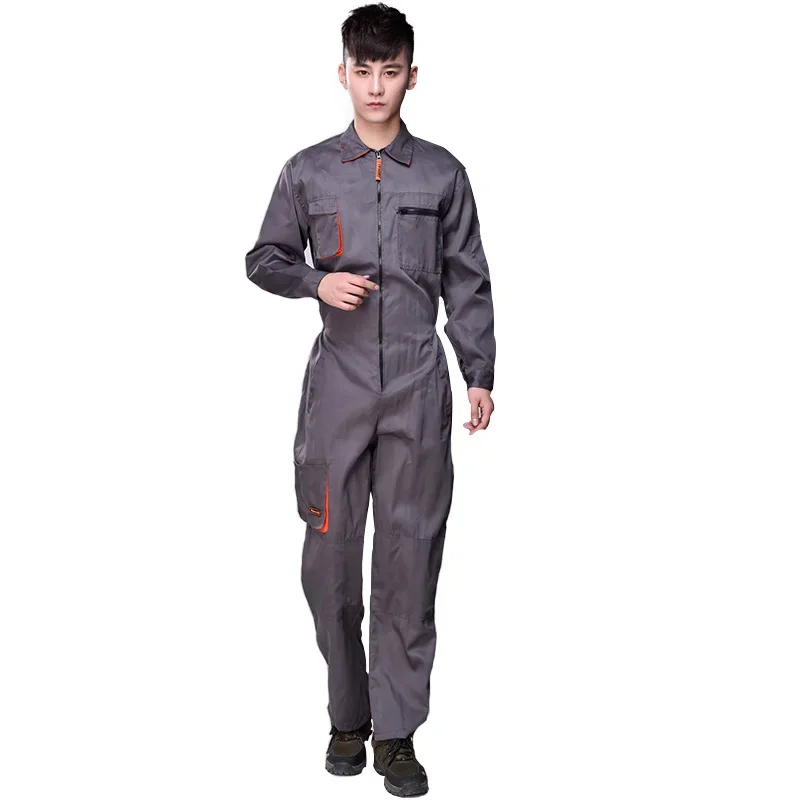 Men Work Jumpsuit Black Overalls Long Sleeve Coverall Multi Pocket Painting Auto Repair Mechanics Construction Workshop Uniform