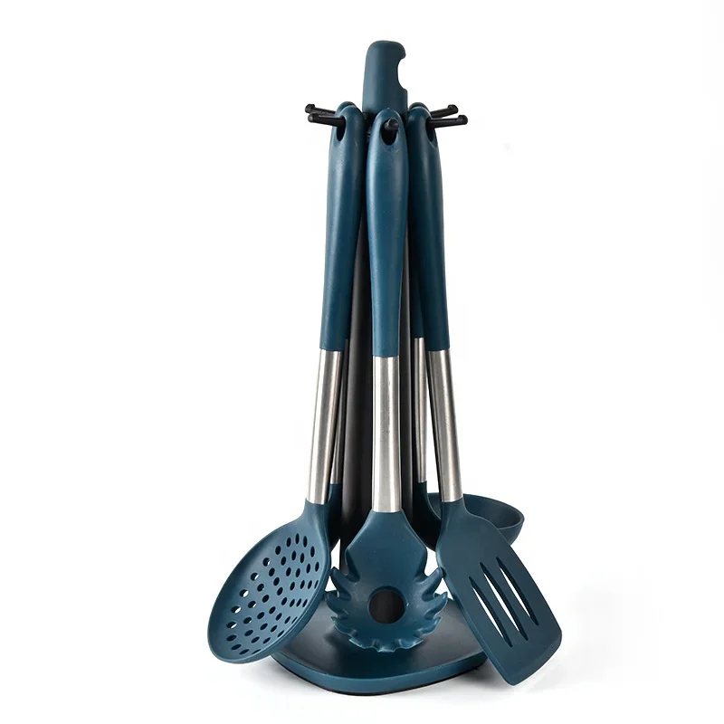 

Stainless Steel Kitchen Tools Accessories Cooking Set Silicone Cookware Kitchen with Bracket