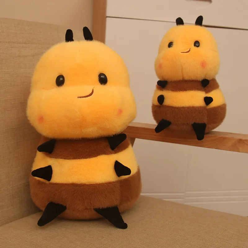 25/35/50CM Cute Honey Bee Plush Toys Fluffy Animal Stuffed Doll Flying Insect Black Eyes Pink Wings Room Decor Pillows Kids Gift