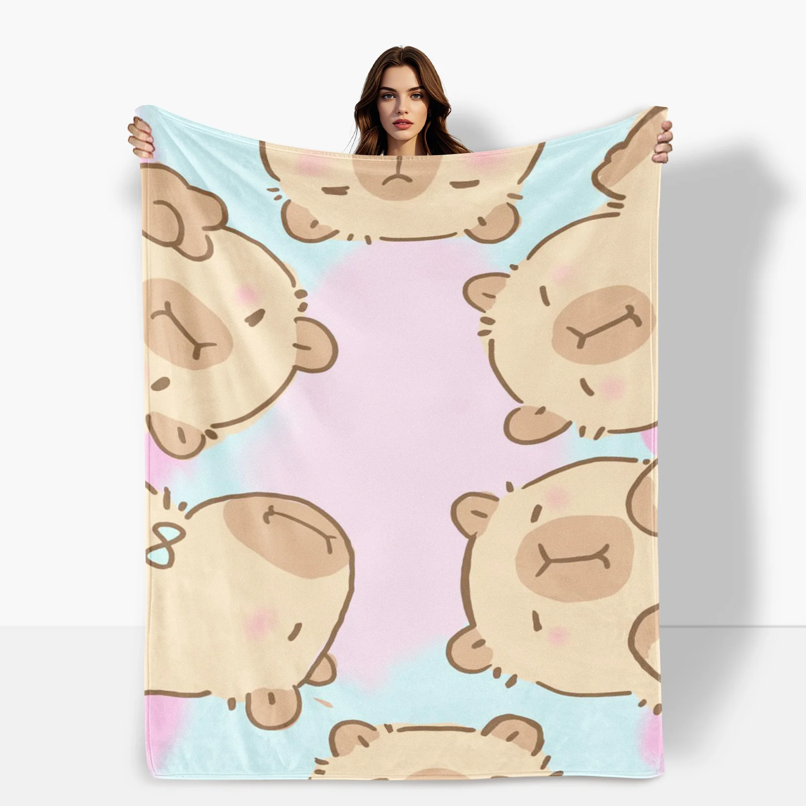 Playful Cartoon Capybara Design In Pink And Blue Cozy Blanket For Adding A Fun And Vibrant Element To Your Living Space