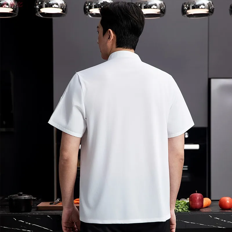 Summer Thin Breathable Mesh Short Sleeve Chef Jacket for Catering Hotel Restaurant Canteen Pastry Baker Workwear Kitchen Clothes