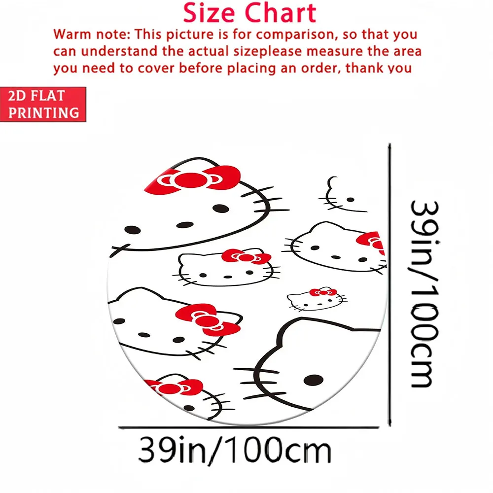 

Мягкий круглый коврик Hello Kitty для детской комнаты, 39 дюймов, с красным бантом и принтом по всей поверхности, нескользящий круглый ковер