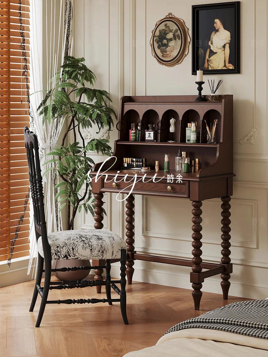 

FY Dressing Table Solid Wood Storage Desk Small Apartment Bedroom Vintage Style Makeup Table