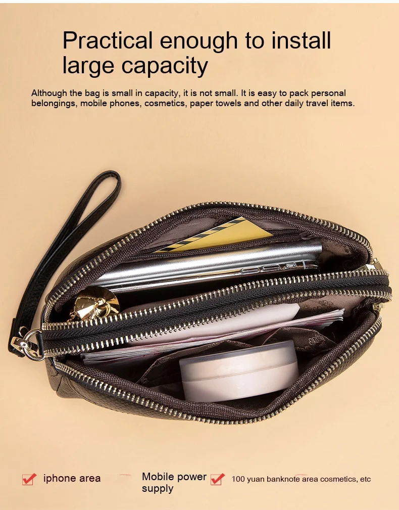 Leather crossbody bag female new fashion middle-aged mother double zipper soft leather leather handbag female