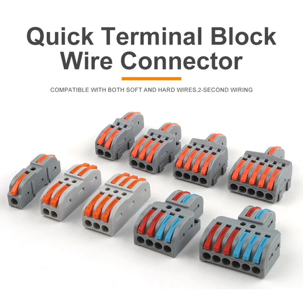 5PCS Universal Compact Lever Wire Connector Push-in Electrical Terminal Block Multiple Specs Quick Splitter For Cable Connectors