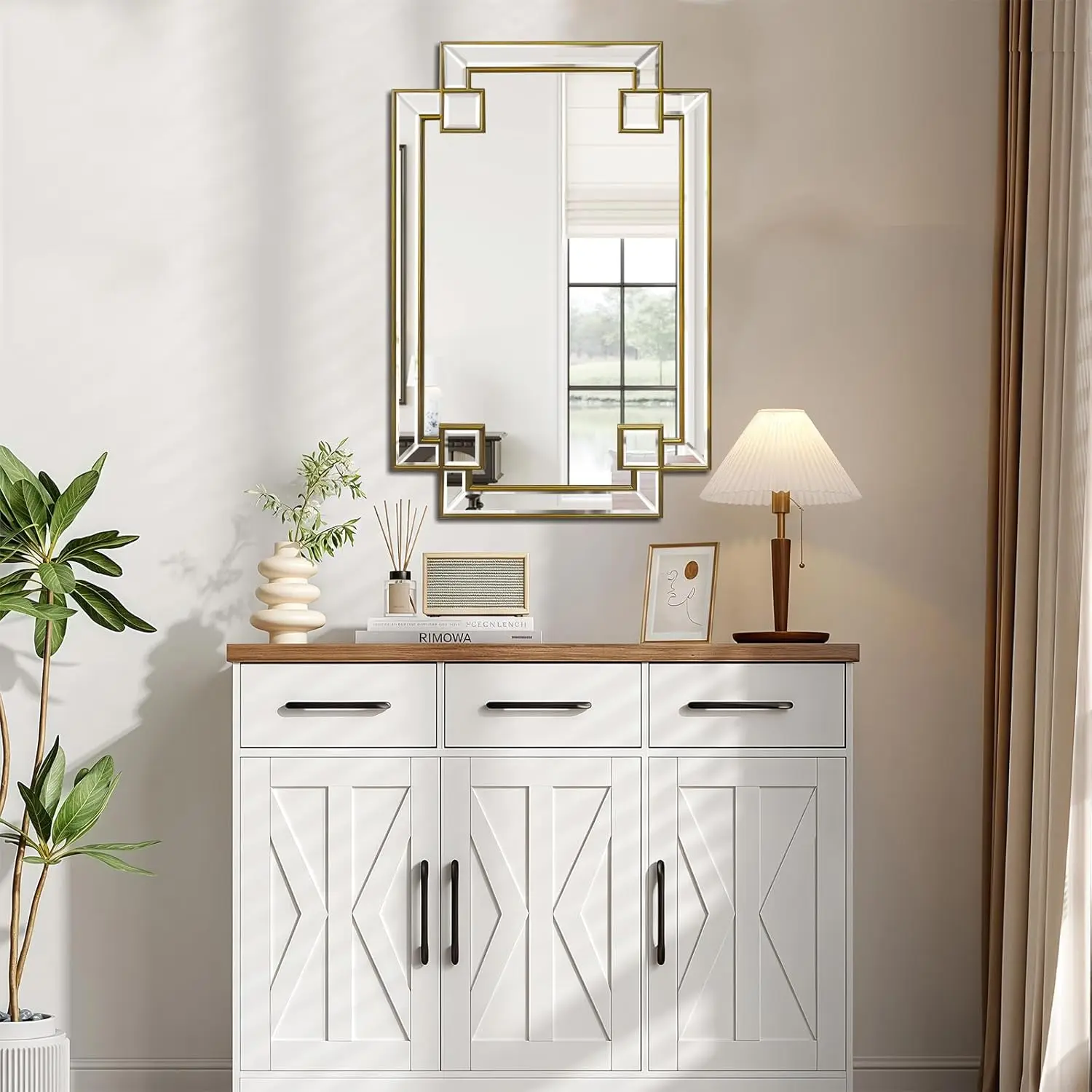 Antique Gold Mirror For Bathroom, 24X36 Inch Rectangle Bathroom Vanity Mirror For Over Sink, Modern Decorative Mirror For