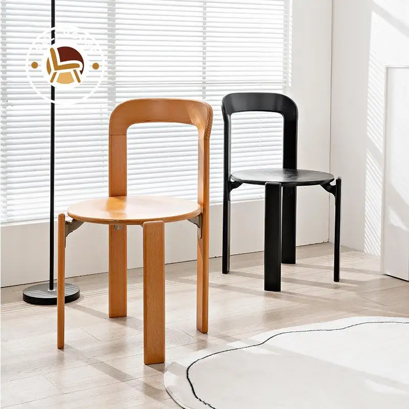 Nordic Light Luxury Solid Wood Modern and Simple Household Dining Table and Chair Small Unit Stackable Restaurant Colored Chair