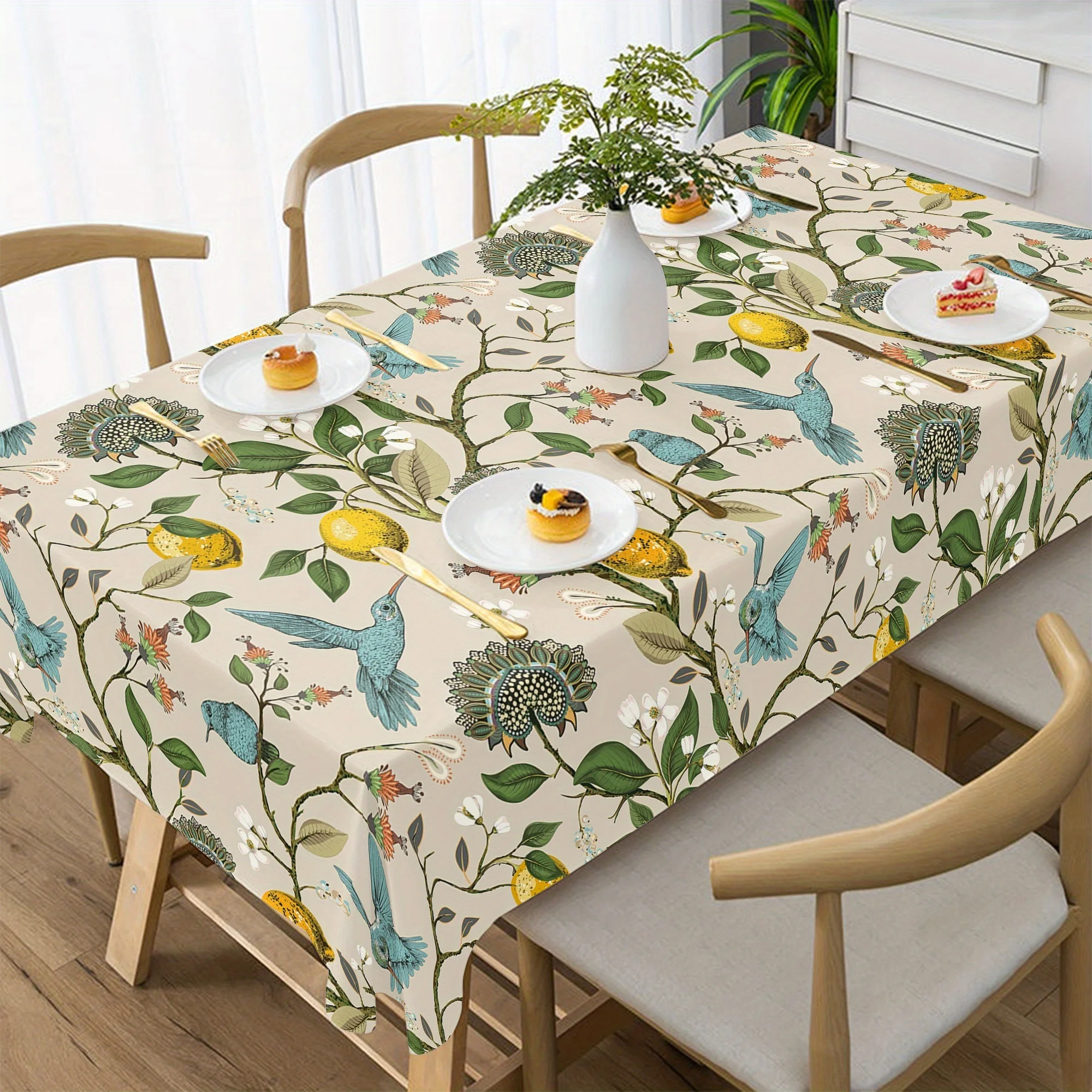1pc Watercolor Hummingbird Pattern Tablecloth French Country Dining Room Decor,Aesthetically pleasing and durable