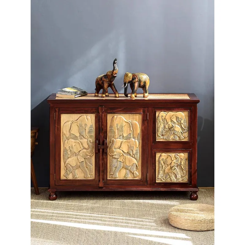 retro solid wood relief elephant entrance cabinet living room new Chinese locker Thai foyer decorative cabinet shoe cabinet