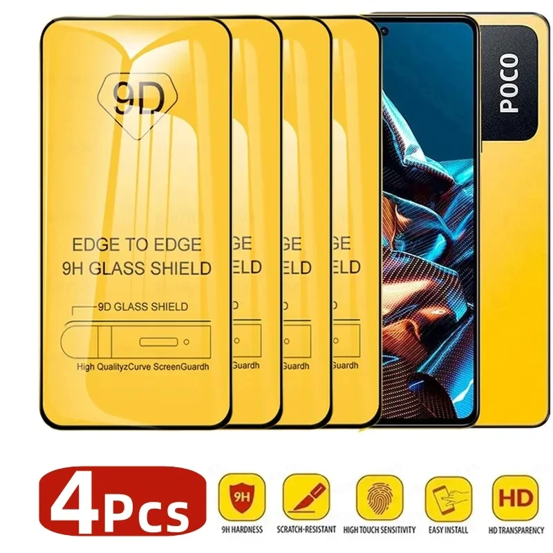 1-4 قطعة 9D الزجاج المقسى ل شاومي بوكو X5 برو X4 X3 F4 F3 F5 MI 11T 12T حامي الشاشة ل Redmi نوت 12 برو نوت 11s الزجاج