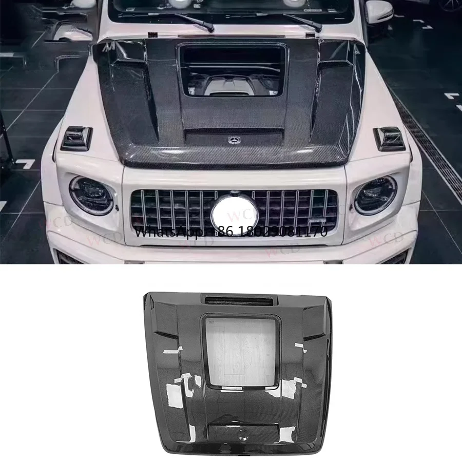 IMP Style Carbon Fiber Engine Hood With Transparent Glass For 2018-2023 Mercedes Benz G-Class w464 G500 G63 Front Hood Cover