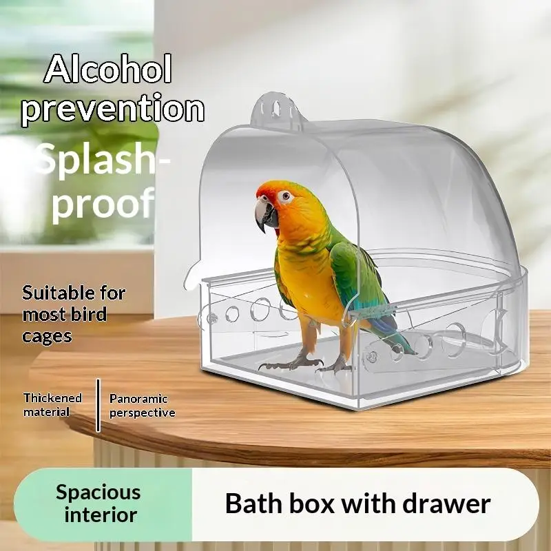 1Pcs LLarge Transparent Bird Bath Box Removable Drawer & Lightweight Bird Bathing Box For Birds Enjoying A Comfortable Bath