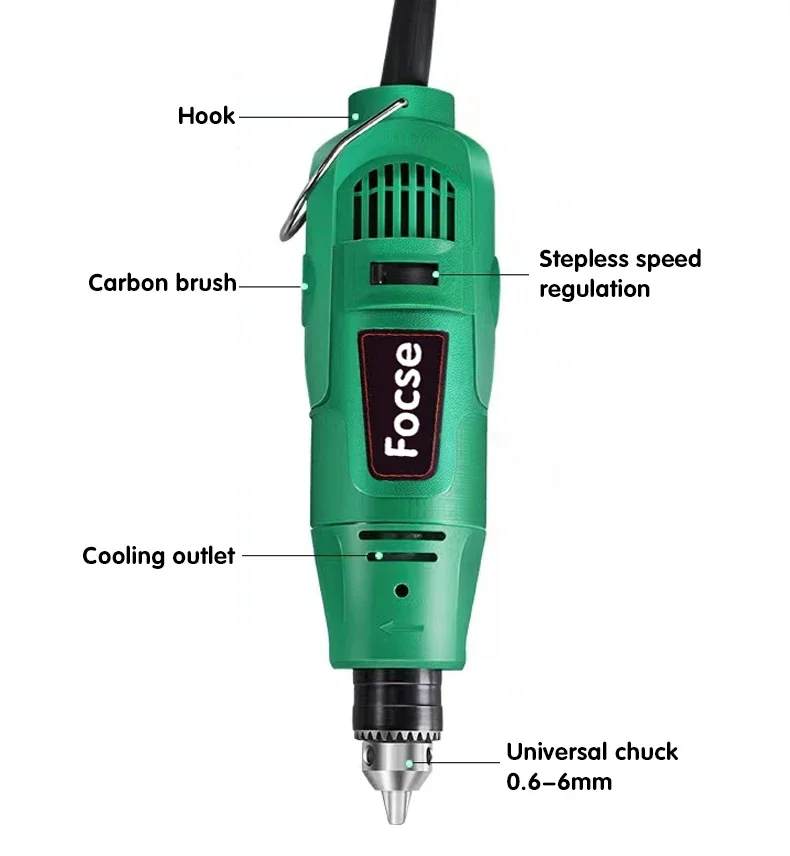 High-Power Engraver Electric Mini Drill Engraving Rotary Tool 260W Machine With Flexible Shaft 6-Position Variable Speed FOCSE