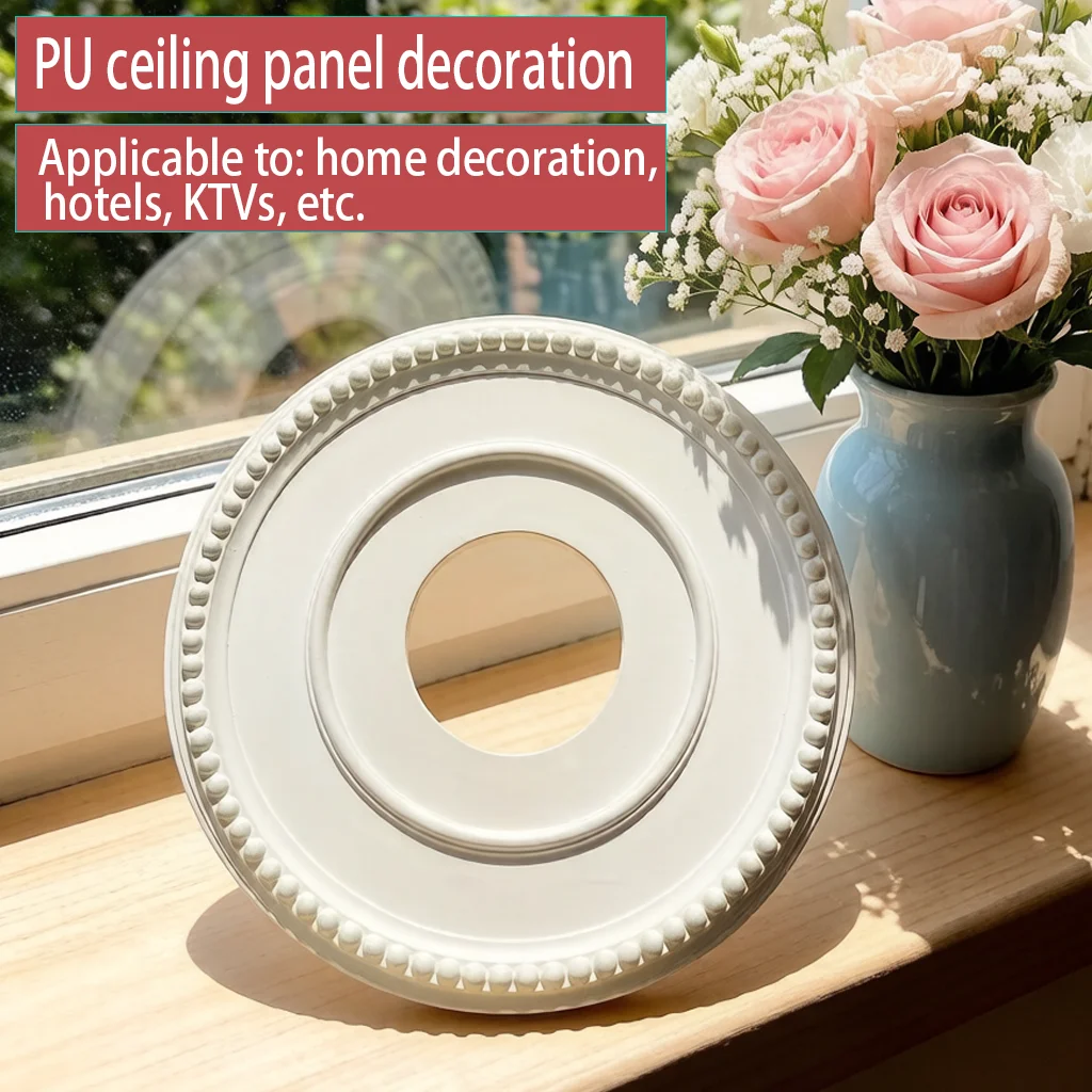 European Classic Polyurethane Imitation Gypsum Ceiling Lamp Plate Round Shape Elegant Carved Moldings Durable Art Light Tray