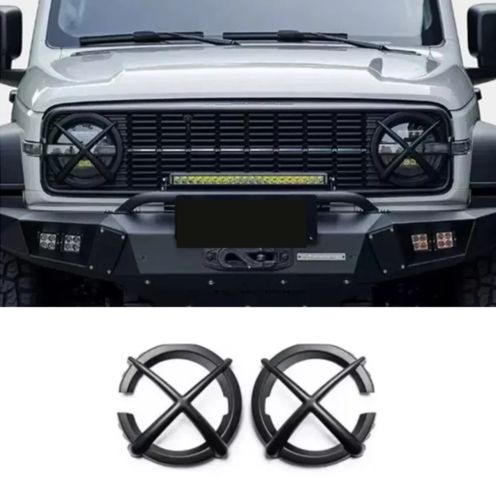 

For 2021-2025 Tank 300 Dark Front Grille Cover & Amber DRL Kit, Retro Black Mesh & Yellow Light Conversion
