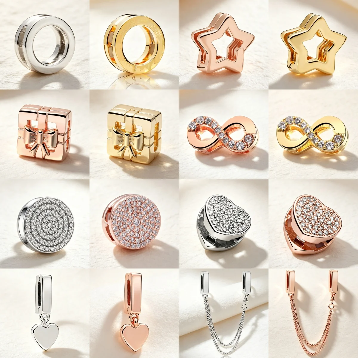 European Style New 925 Silver Face Star, Gift Box, Heart-Shaped Charm Flat Clip Fitting Original Flat Bracelet DIY Jewelry Gift