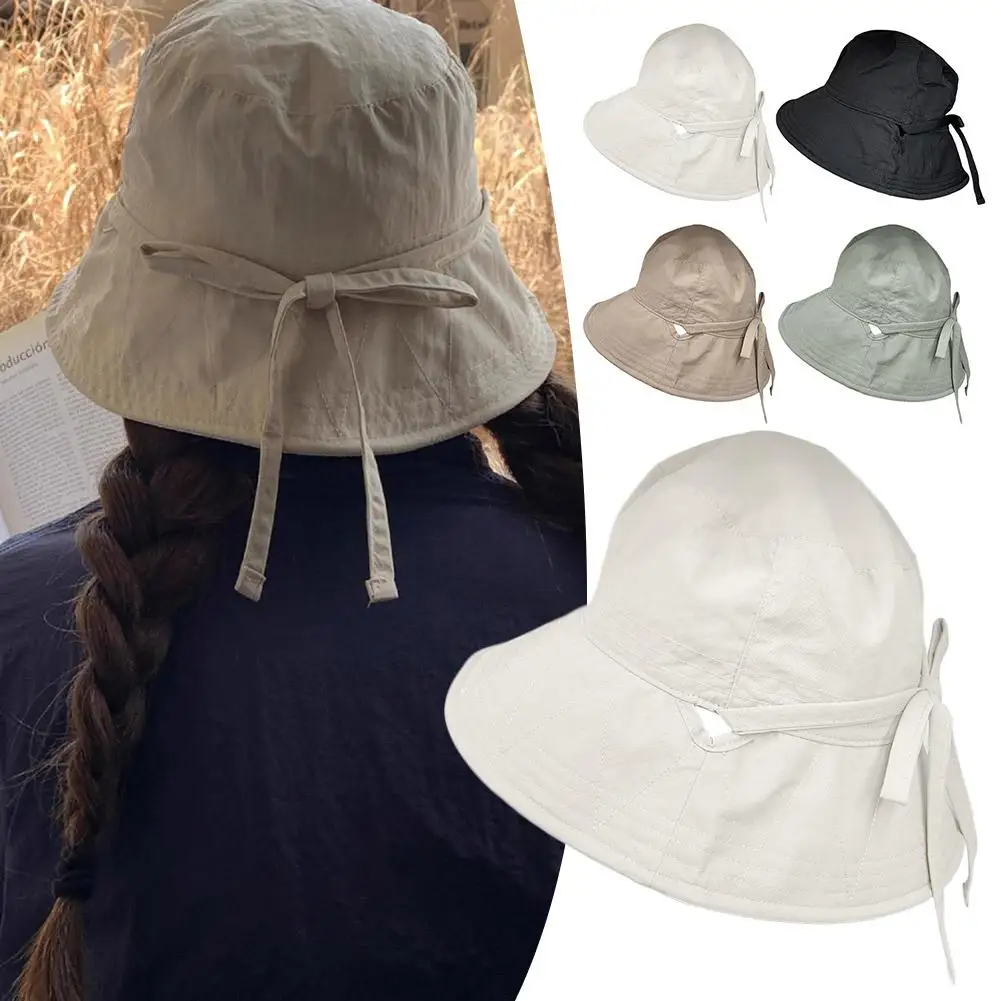 Lace-up Fisherman Hat Summer Adjustable Wide Brim Sunhat Women Bucket Hats Windbreak Windproof Rope Sunshade Basin Hat