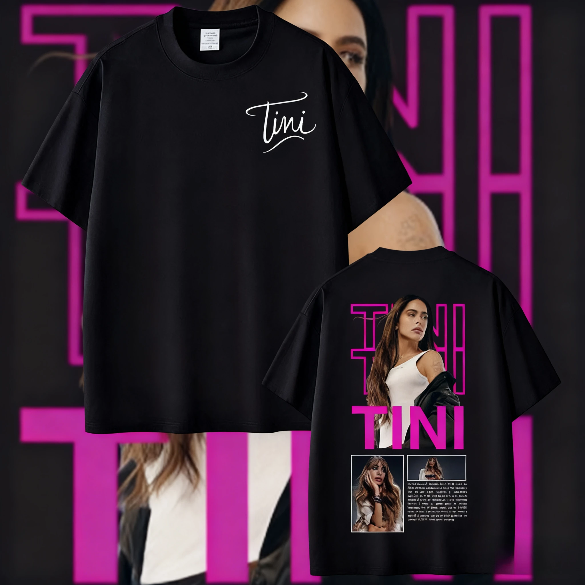 

2025 Singer TINI Album Tour Cover Tshrits Men's Hip Hop High Quality Clothing Casual Cozy Oversized 100% Pure Cotton T-shirt Y2k