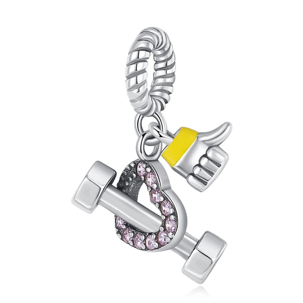 

Ahthen 925 Sterling Silver Hot Sale Beads Dumbbell Heart Fist Charm fit Snake Chain Bracelets Necklaces for Women Jewelry Making