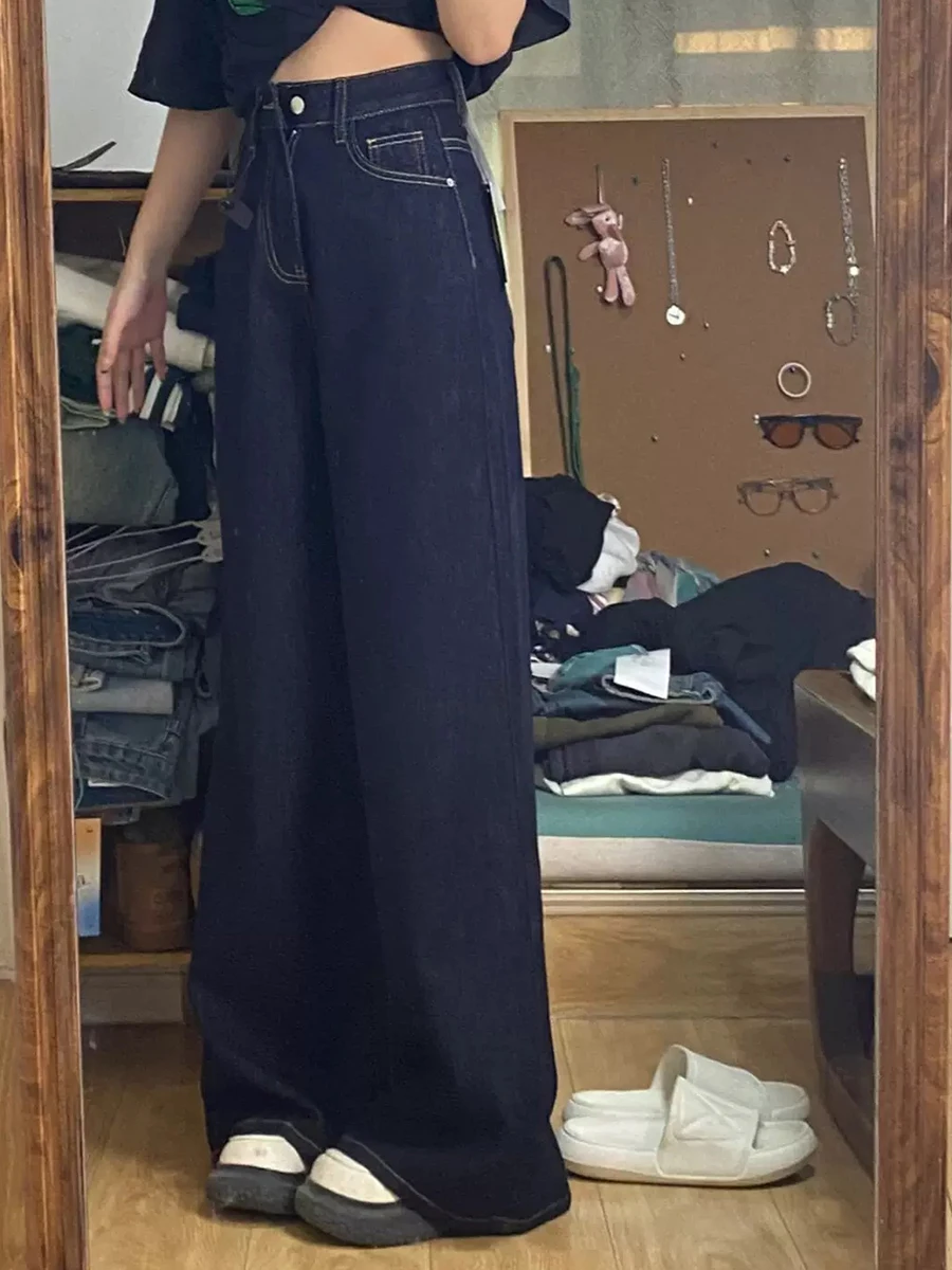 Jeans met hoge taille en wijde pijpen, rechte denimbroek voor dames, lente herfst, plus maat, peeraplichaam, losse afslankende vloerlengte