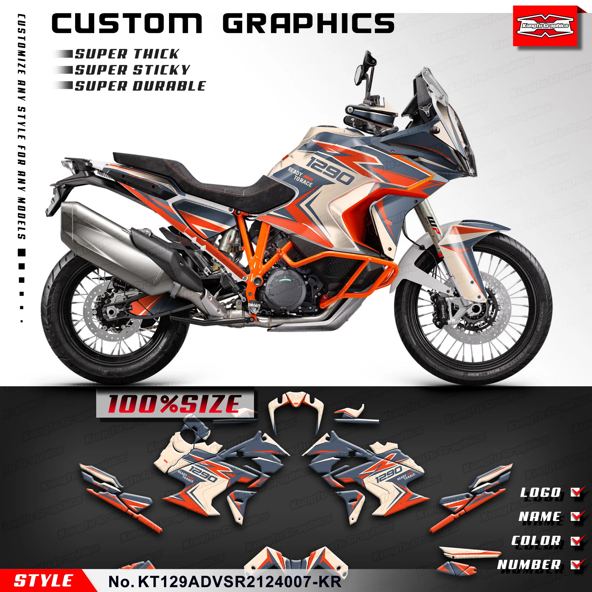 

KUNGFU GRAPHICS Sticker Kit Adhesive Decals for KTM 1290 Super Adventure S / Super ADV R 21 22 23 24,Shield,KT129ADVSR2124007-KR