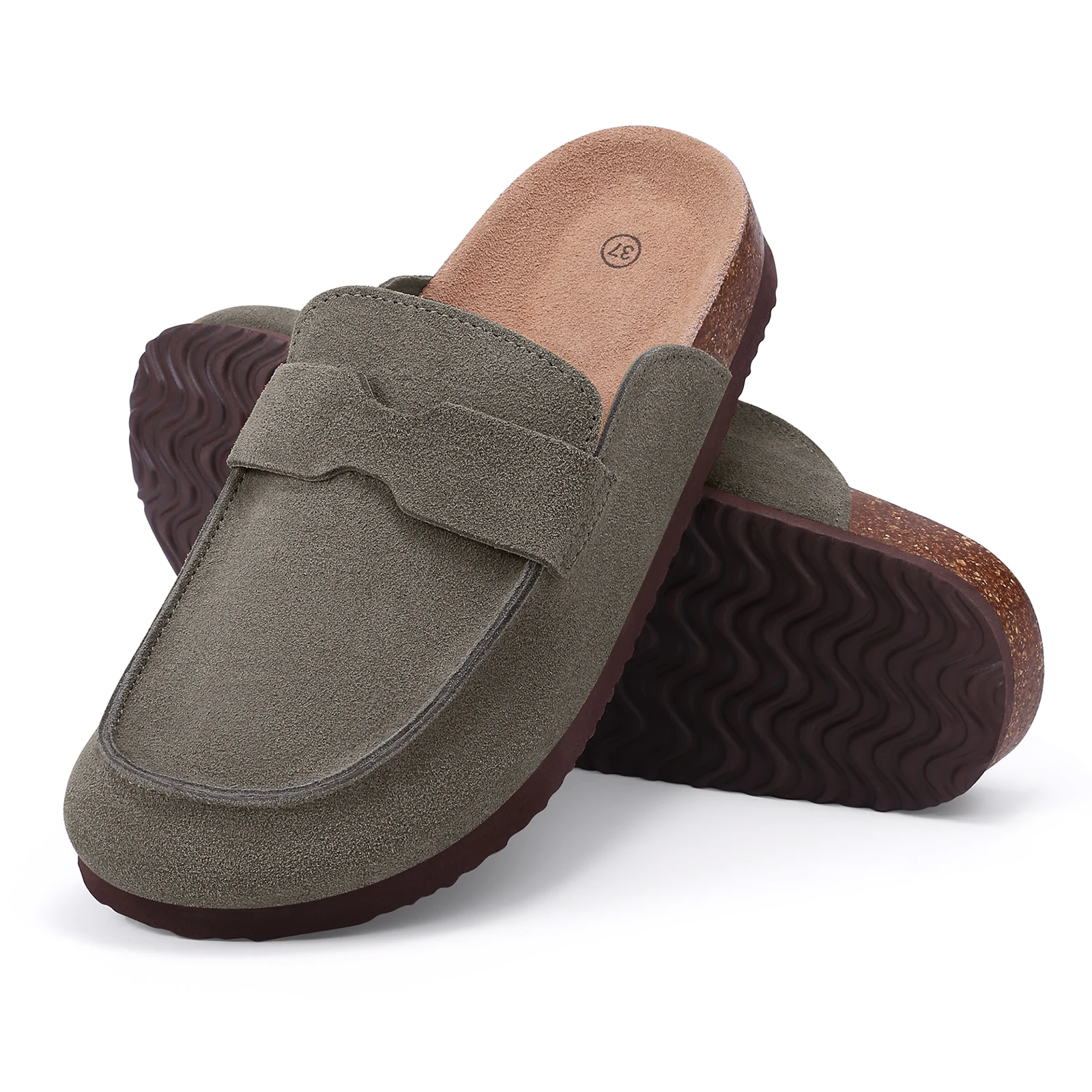 

Goosecret Fashion Clogs Slippers For Women Leisure Outdoor Slides Cork Insole Comfort Slippers Cow Suede Platform Women Sandals