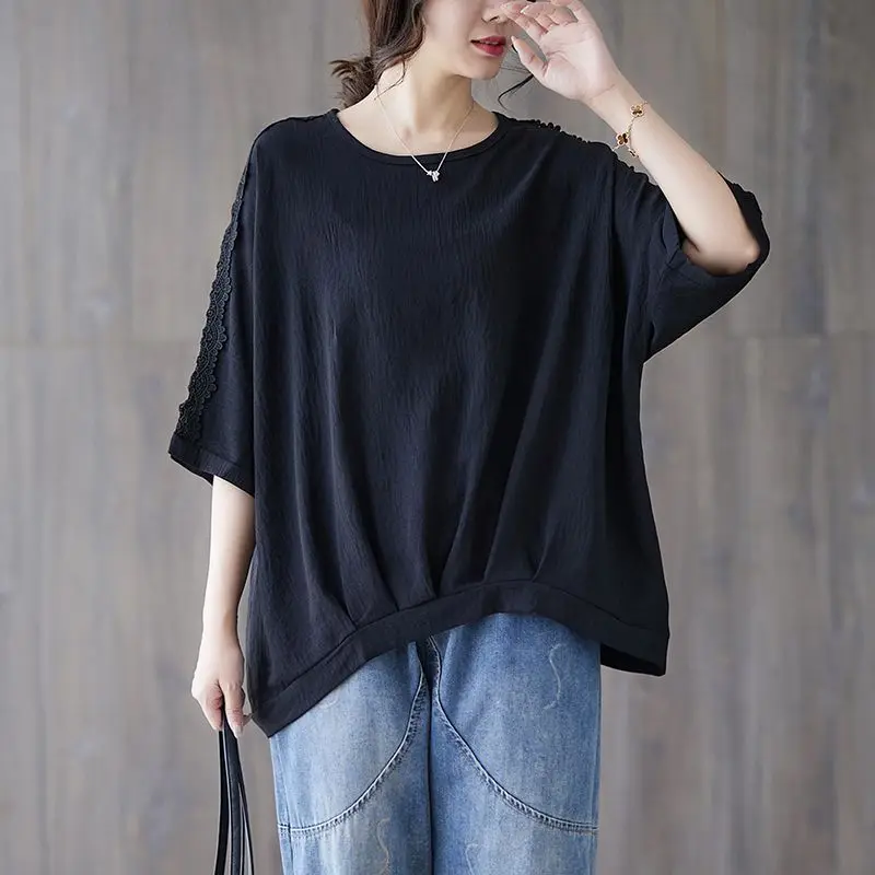 Oversized T Shirts Women Fashion Embroidery Bottom Drawstring T-shirt Korean Style Casual Loose Tops Summer Trend Tshirt Y2k