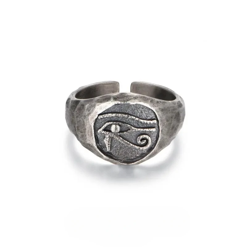 Unique Personality Retro Lava Sensation Eye of Horus Exquisite Engraving Imprints Open Ring Retro Silvery Color Jewelry