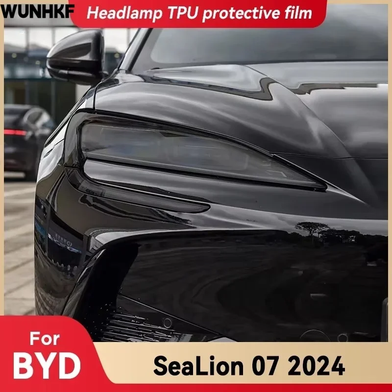 

Car Headlight Smoked Black TPU Protective Film Front Light Tint Change Color Cover Sticker For BYD Sealion 07 2024